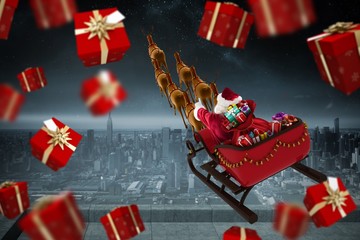 Composite image of red and gold presents