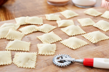 Making handmade ravioli pasta