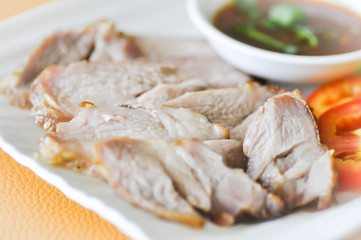 sliced pork or grilled pork (Thai food)