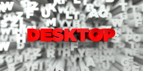 DESKTOP -  Red text on typography background - 3D rendered royalty free stock image. This image can be used for an online website banner ad or a print postcard.