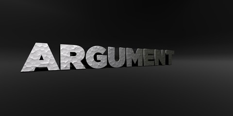 Fototapeta premium ARGUMENT - hammered metal finish text on black studio - 3D rendered royalty free stock photo. This image can be used for an online website banner ad or a print postcard.