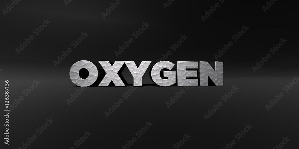 Fototapete oxygen - hammered metal finish text on black studio - 3d rendered royalty free stock photo. this ima