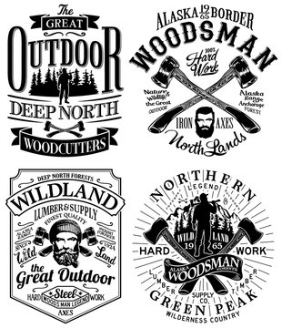 Black and white  lumberjack and woodsman vector artworks for t shirt, poster, label  and others.