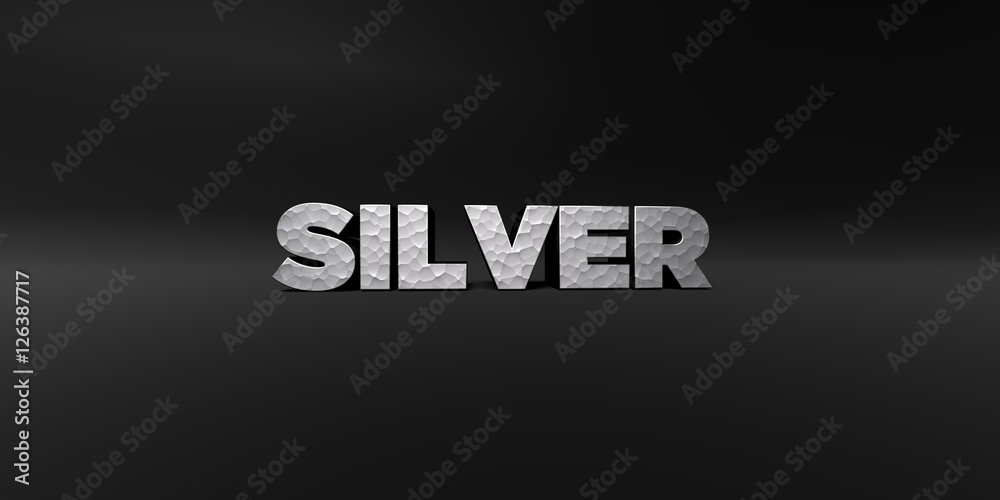 Fototapete silver - hammered metal finish text on black studio - 3d rendered royalty free stock photo. this ima