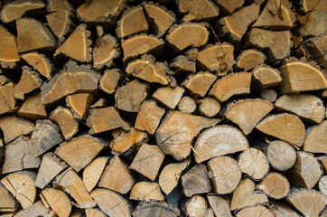Firewood. Split and stacked firewood for the winter.