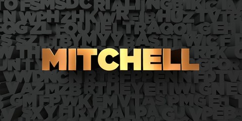 Mitchell - Gold text on black background - 3D rendered royalty free stock picture. This image can be used for an online website banner ad or a print postcard.