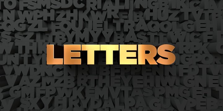 Letters - Gold text on black background - 3D rendered royalty free stock picture. This image can be used for an online website banner ad or a print postcard.