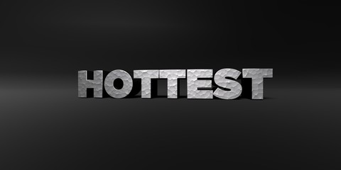 HOTTEST - hammered metal finish text on black studio - 3D rendered royalty free stock photo. This image can be used for an online website banner ad or a print postcard.