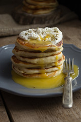pancakes with cheese and poached egg