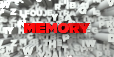 MEMORY -  Red text on typography background - 3D rendered royalty free stock image. This image can be used for an online website banner ad or a print postcard.