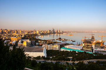 Fototapeta premium Aerial view of Baku, Azerbaijan in the evening