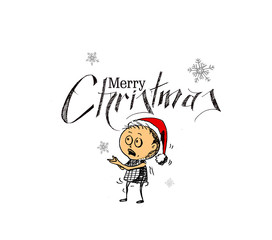 Merry Christmas! Cartoon Style Hand Sketchy drawing of a Little funny Baby Santa background, vector illustration