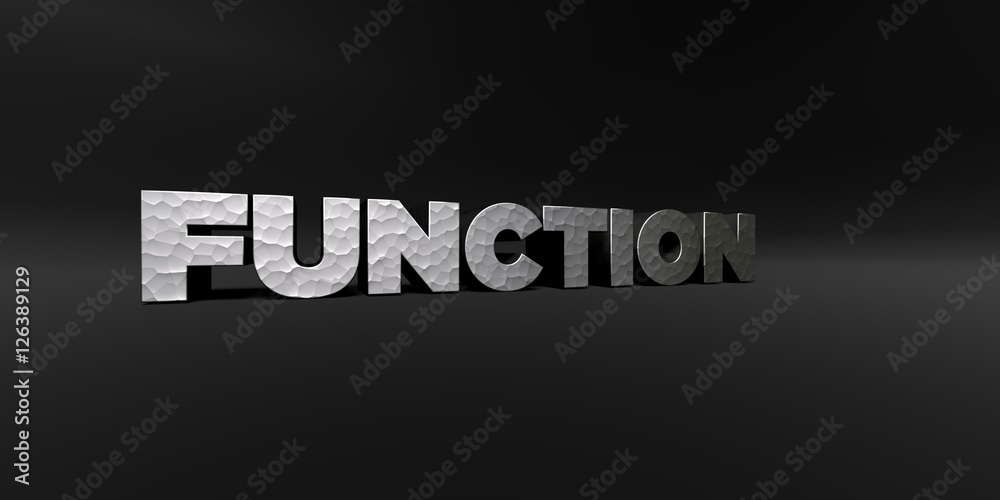 Fototapete function - hammered metal finish text on black studio - 3d rendered royalty free stock photo. this i
