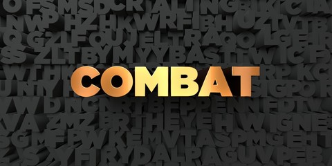 Combat - Gold text on black background - 3D rendered royalty free stock picture. This image can be used for an online website banner ad or a print postcard.