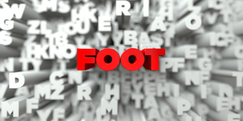 FOOT -  Red text on typography background - 3D rendered royalty free stock image. This image can be used for an online website banner ad or a print postcard.