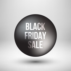Black friday sale abstract badge, premium luxury bubble button template with reflex, realistic shadow and white studio background for logo, design concepts, banners, web, prints. Vector illustration.