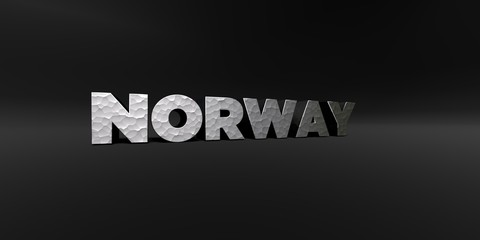 NORWAY - hammered metal finish text on black studio - 3D rendered royalty free stock photo. This image can be used for an online website banner ad or a print postcard.