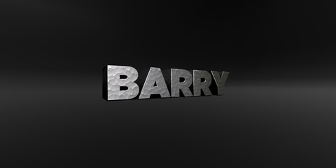 BARRY - hammered metal finish text on black studio - 3D rendered royalty free stock photo. This image can be used for an online website banner ad or a print postcard.