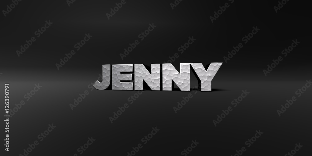 Fototapete jenny - hammered metal finish text on black studio - 3d rendered royalty free stock photo. this imag
