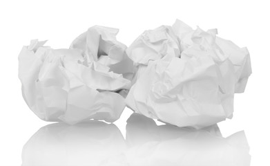 Balls of white crumpled paper isolated.