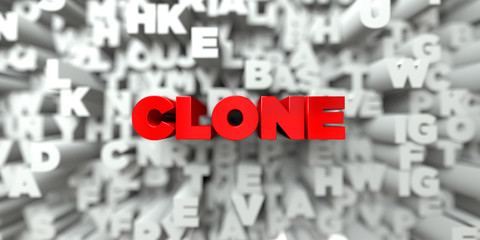CLONE -  Red text on typography background - 3D rendered royalty free stock image. This image can be used for an online website banner ad or a print postcard.