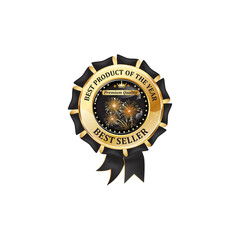 Best seller. Best product of the year, Premium Quality - elegant award ribbon with fireworks, for business retail purposes.