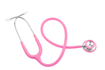 Pink stethoscope isolated on white