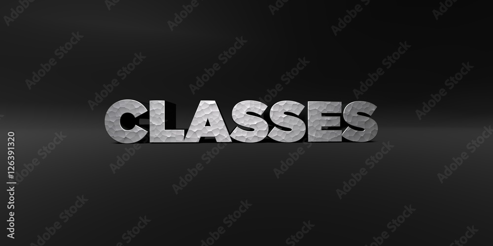 Fototapete classes - hammered metal finish text on black studio - 3d rendered royalty free stock photo. this im