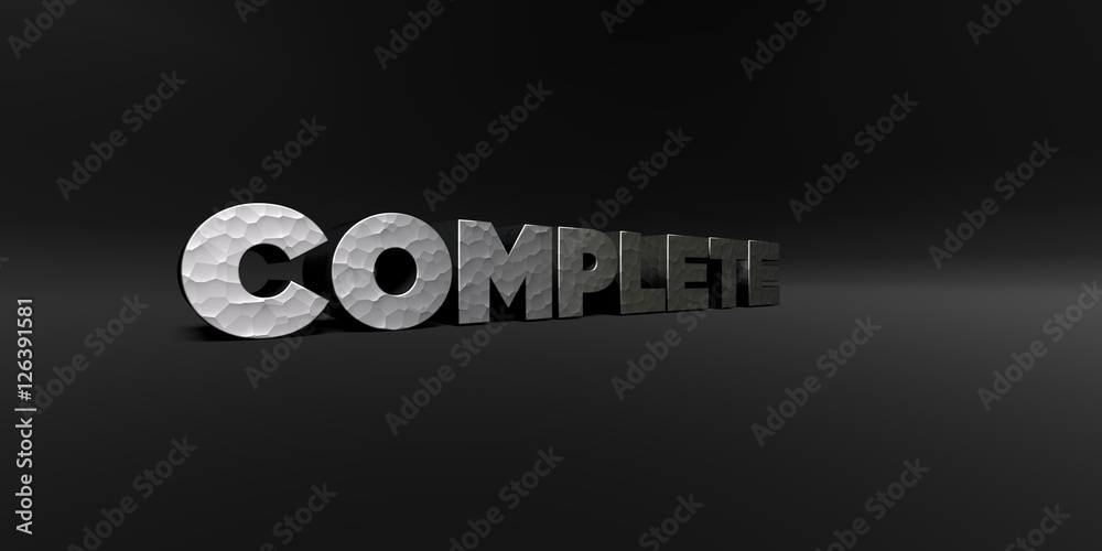 Fototapete complete - hammered metal finish text on black studio - 3d rendered royalty free stock photo. this i
