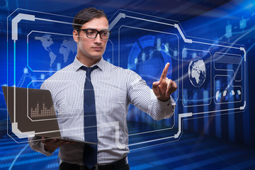Young businessman in data mining concept