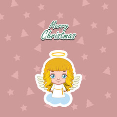 Greeting of a cute angel floating on a cloud