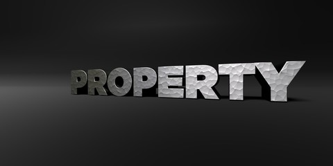 PROPERTY - hammered metal finish text on black studio - 3D rendered royalty free stock photo. This image can be used for an online website banner ad or a print postcard.