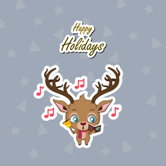 Greeting of a cute reindeer singing Christmas carols