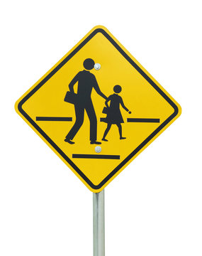Children crossing the road sign isolated on white background