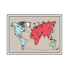 silhouette with frame map of the world vector illustration