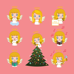 Fototapeta premium Set of cute angel with different activities