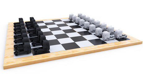 trucks on a chessboard 3d render