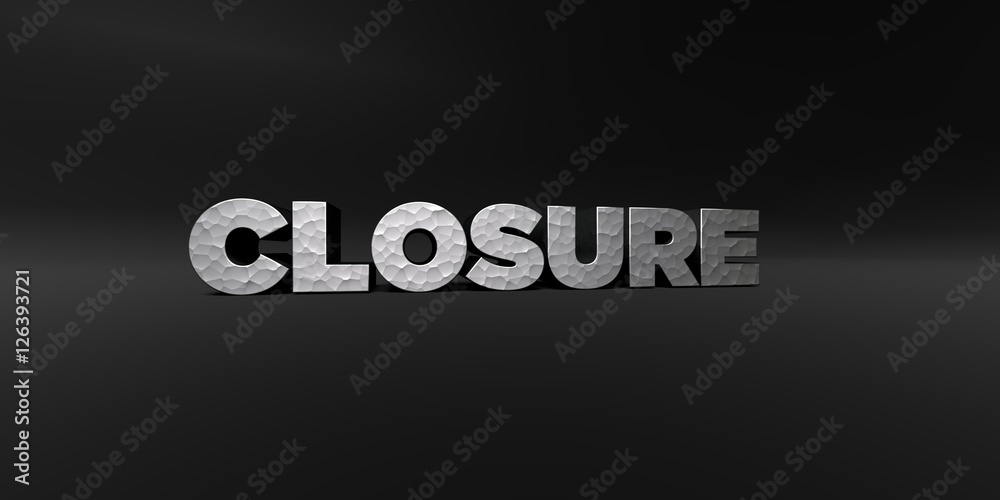 Fototapete closure - hammered metal finish text on black studio - 3d rendered royalty free stock photo. this im