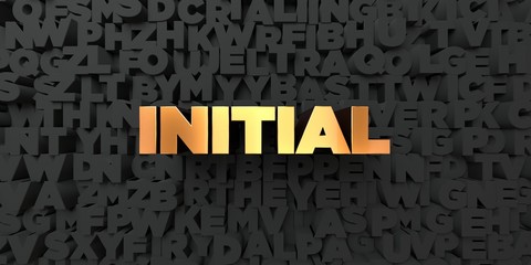Initial - Gold text on black background - 3D rendered royalty free stock picture. This image can be used for an online website banner ad or a print postcard.