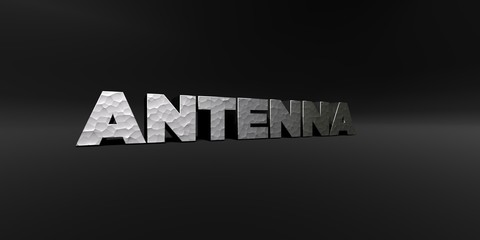 ANTENNA - hammered metal finish text on black studio - 3D rendered royalty free stock photo. This image can be used for an online website banner ad or a print postcard.