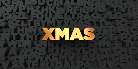 Xmas - Gold text on black background - 3D rendered royalty free stock picture. This image can be used for an online website banner ad or a print postcard.