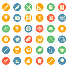 Education School Study Icon Symbol Set Package - Flat Circle