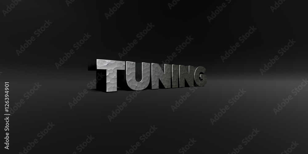 Fototapete tuning - hammered metal finish text on black studio - 3d rendered royalty free stock photo. this ima