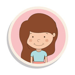 round frame with girl of brown hair and t-shirt vector illustration