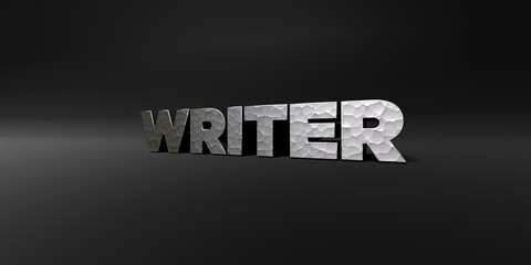 WRITER - hammered metal finish text on black studio - 3D rendered royalty free stock photo. This image can be used for an online website banner ad or a print postcard.