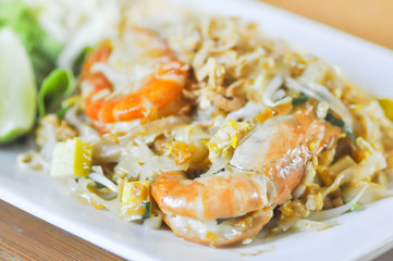 pad Thai or stir-fried noodle with shrimp  (Thai food)