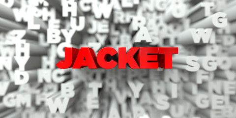 JACKET -  Red text on typography background - 3D rendered royalty free stock image. This image can be used for an online website banner ad or a print postcard.