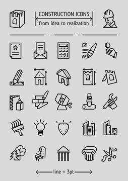 Construction and industrial machinery icon set