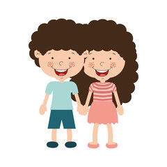 couple of children taken from the hand with curly hair vector illustration
