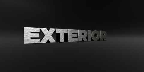 EXTERIOR - hammered metal finish text on black studio - 3D rendered royalty free stock photo. This image can be used for an online website banner ad or a print postcard.